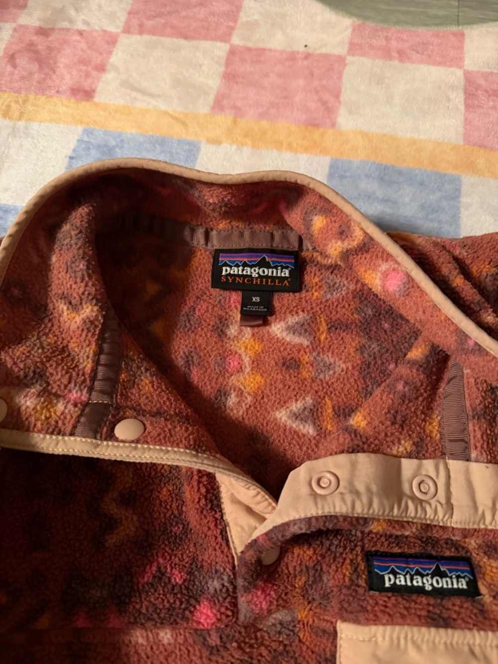 Patagonia Rust Multi Synchilla Patterned Snap‑T Pullover - Picture 3 of 3